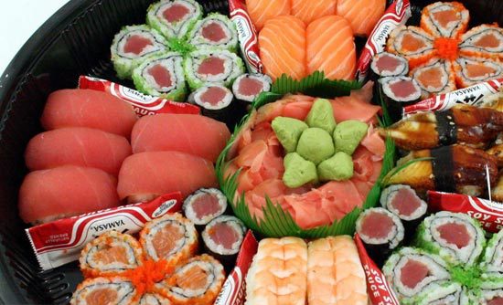 All different types of sushi on display