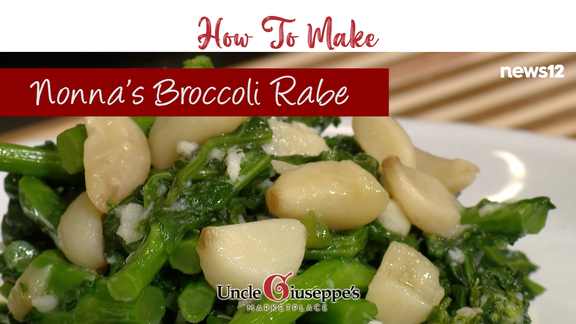 zoomed in photo of broccoli rabe and garlic on a white plate