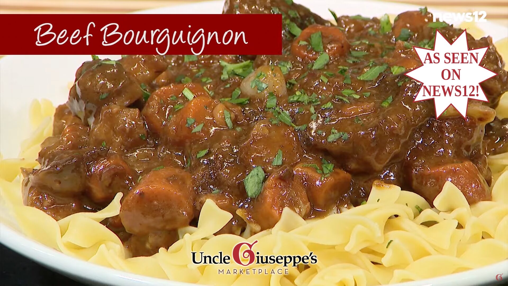 Beef bourguignon over egg noodles