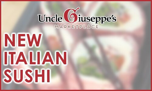 Italian sushi in a black container with "New italian sushi" written on it
