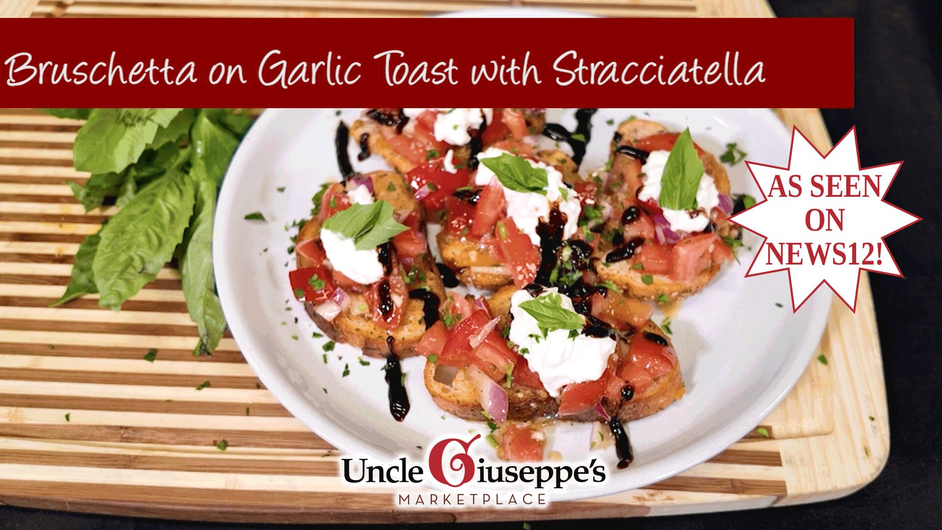 Bruschetta with stracciatella on a white plate