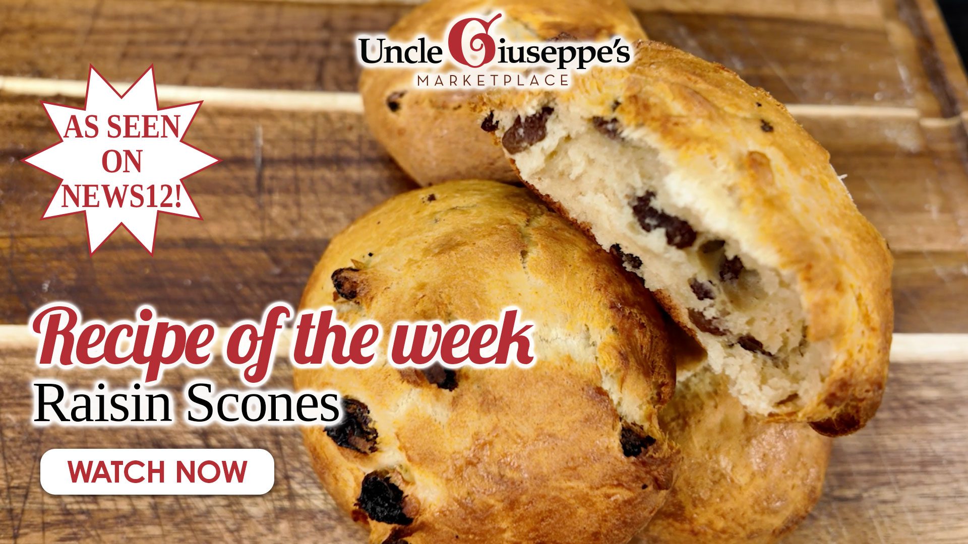 raisin scones stacked on a wood cutting board