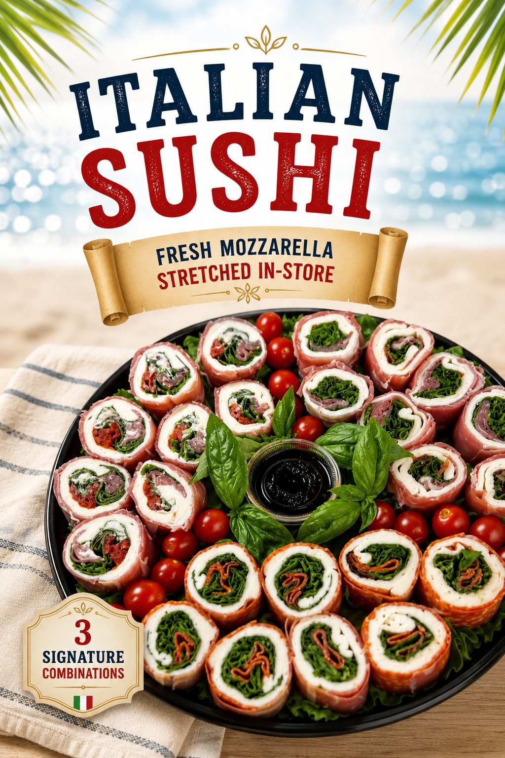 Uncle Giuseppe's Italian Sushi — fresh mozzarella hand-rolled with fig, arugula, prosciutto and more