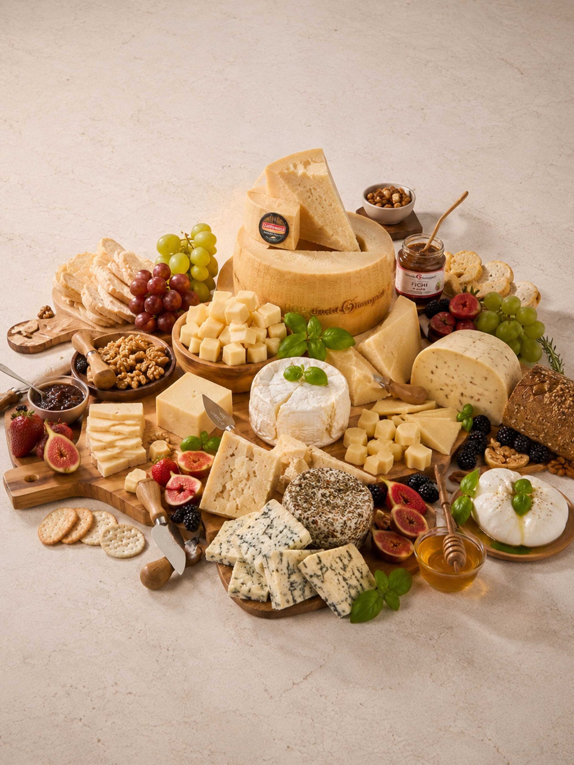 Artisan imported cheese wheels and aged selections at Uncle Giuseppe's Marketplace Italian specialty grocery in New Jersey and New York