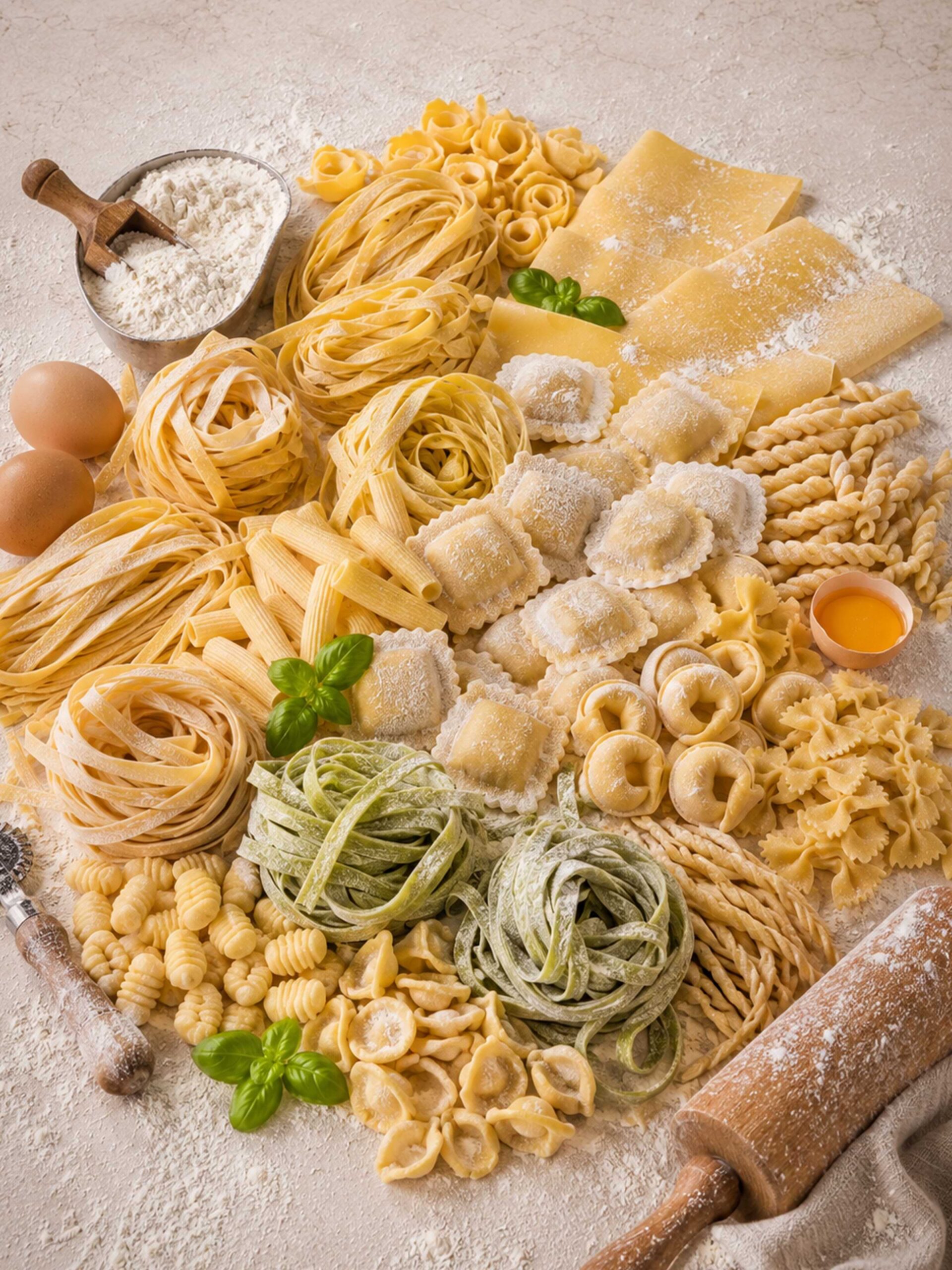 Fresh handmade Italian pasta including ravioli, fettuccine, and lasagna made in-house daily at Uncle Giuseppe's Marketplace