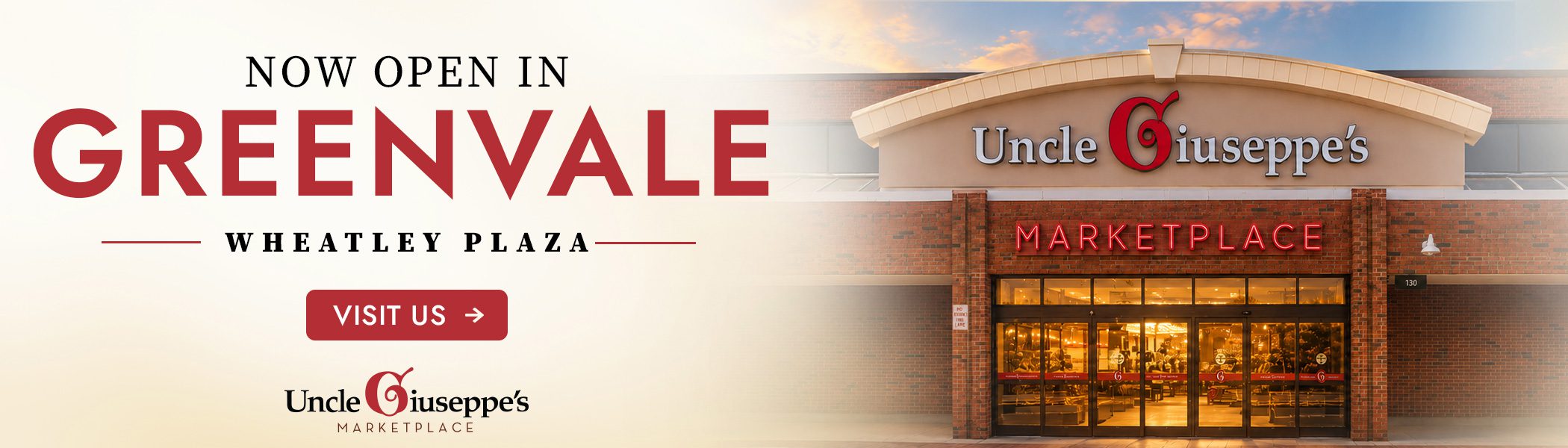 Uncle Giuseppe's Greenvale is NOW OPEN! Not just a shopping trip — an experience. Fresh mozzarella stretched daily. House-made pasta. Sterling Silver butcher. 130+ prepared dishes. Open 7 days in Greenvale.