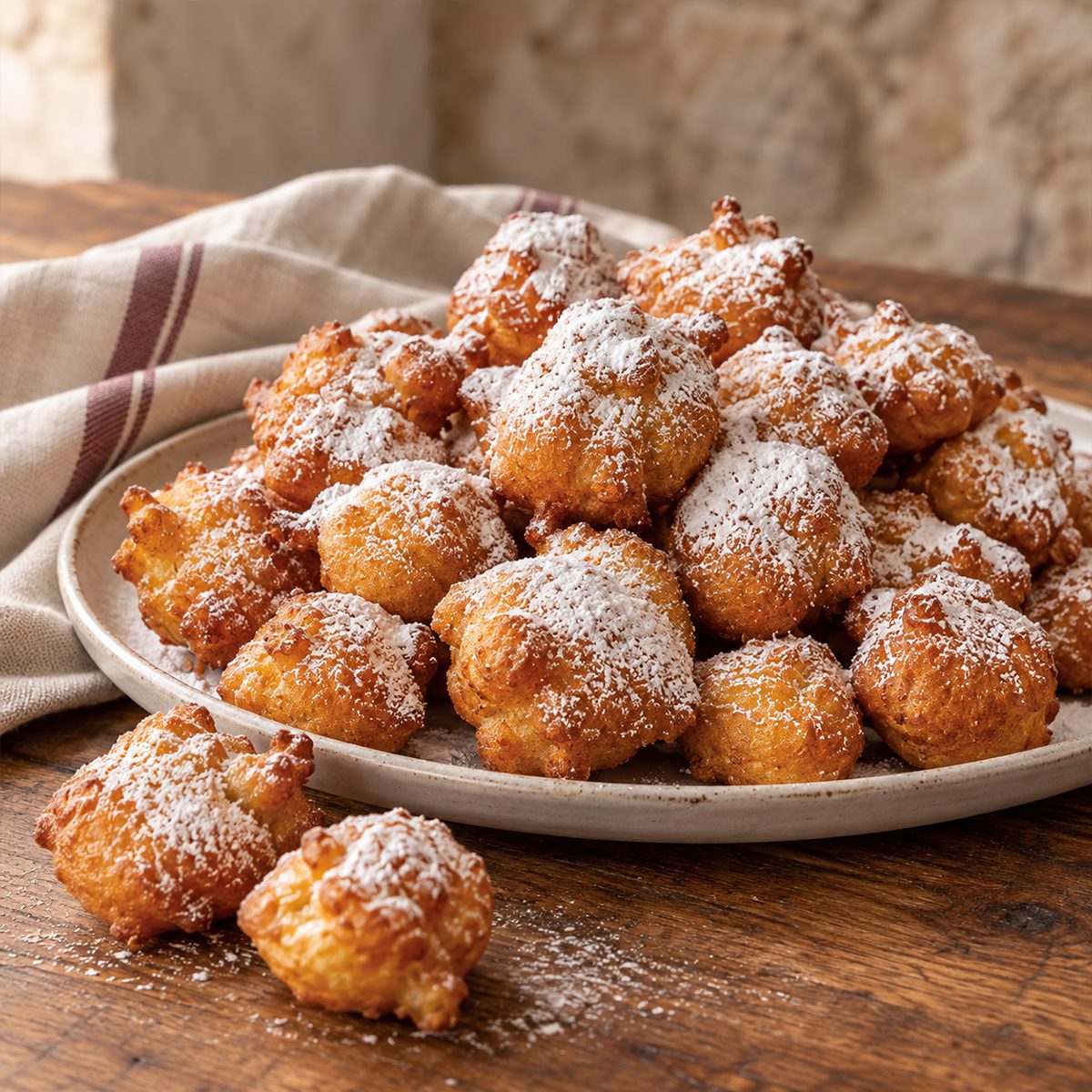 Uncle Giuseppe's fresh zeppole dusted with powdered sugar