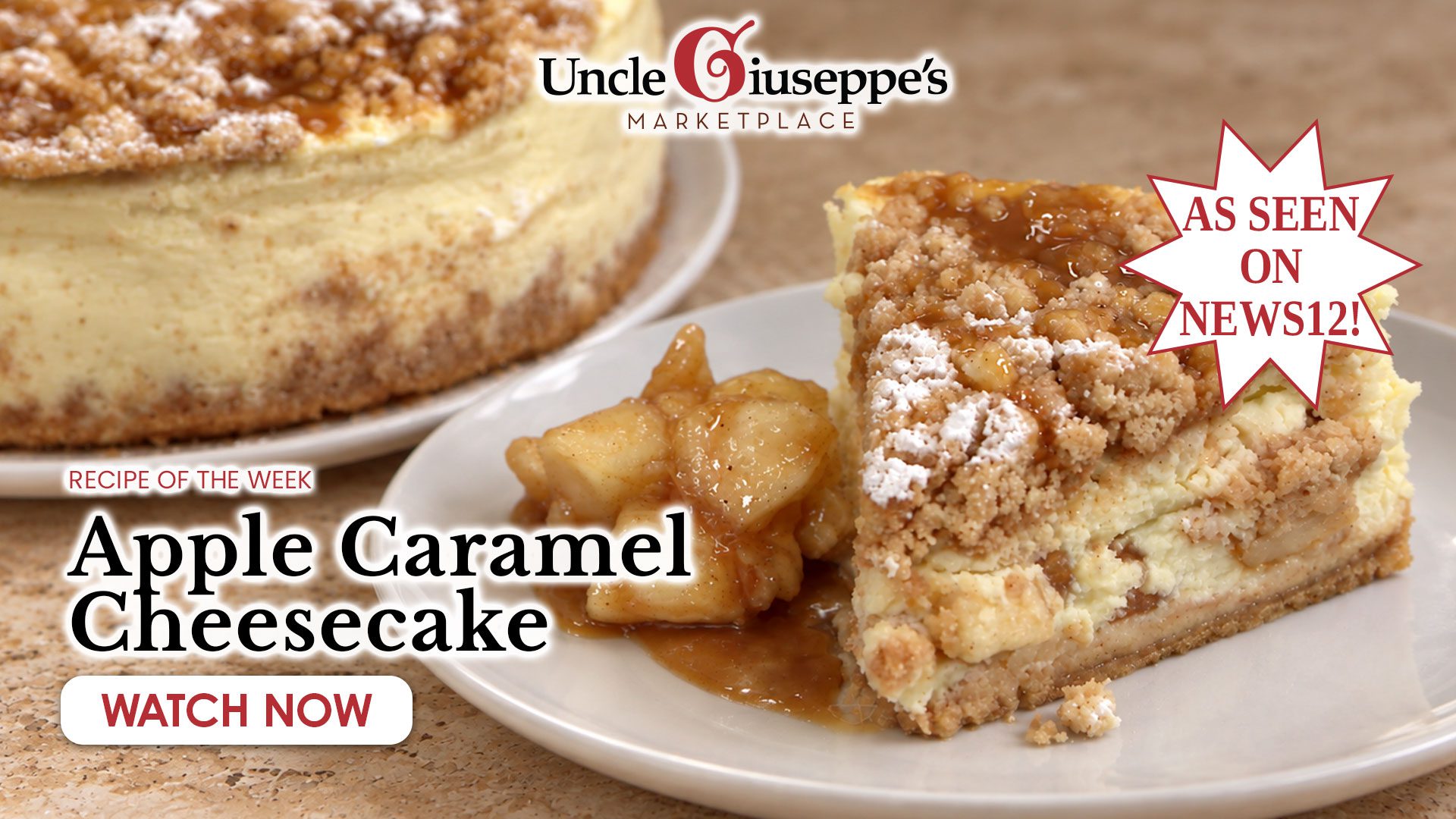 Uncle Giuseppe's caramel apple cheesecake recipe with crumb topping