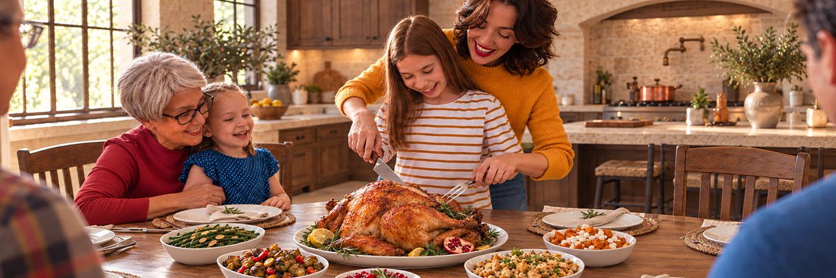 Holiday catering spread with roasted favorites and sides
